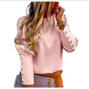 Blush Colored Top with Metallic Button Details